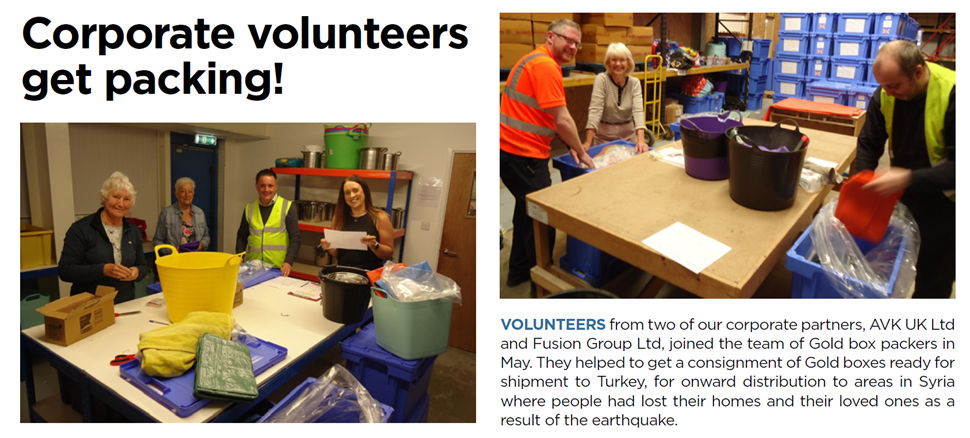 AVK volunteers at Aquabox head office packing a shipment to Syria