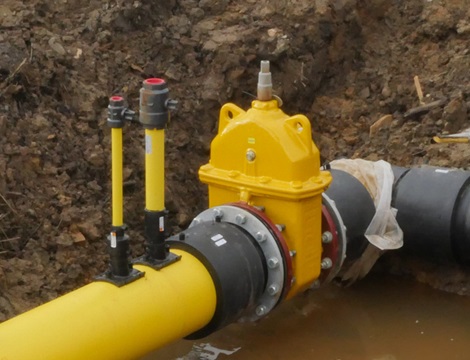AVK Donkin ball valves installation with flanged PUR gate valve
