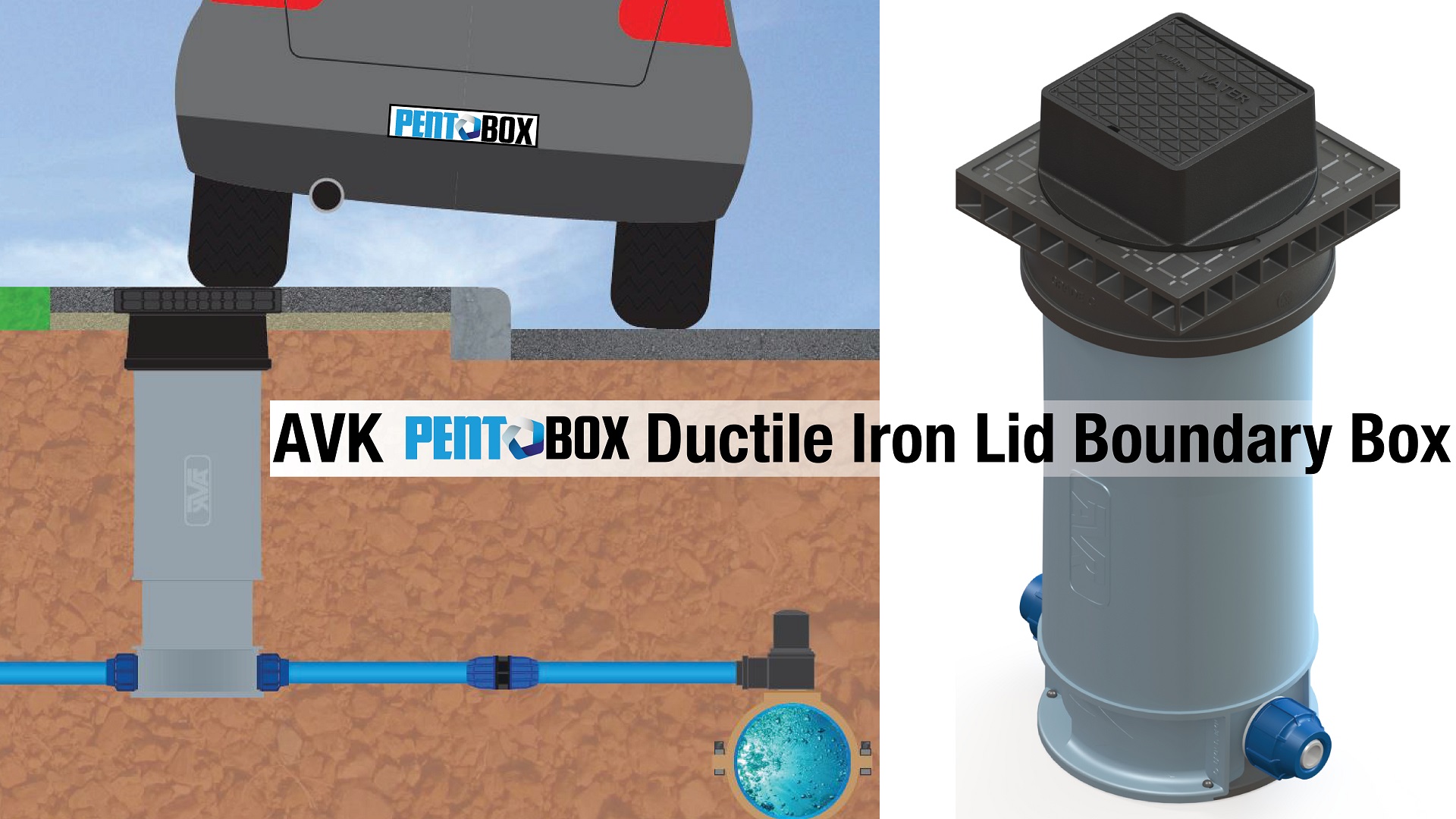 AVK Pentobox Ductile Iron Lid Water mains to meter boundary boxes